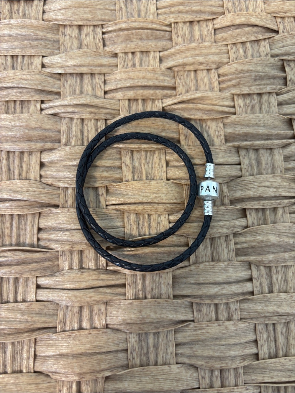 Pandora Black Braided Leather Double Wrap Bracelet with Silver-Tone Clasp